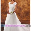 A-Line Jewel Natural Waist Cap Sleeves Long Chiffon Modest Wedding Dresses