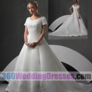 A-Line Jewel No Waist/Princess Seams Cap Sleeves Satin Modest Wedding Dresses