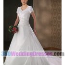 A-Line V-Neck No Waist/Princess Seams Cap Sleeves Long Satin Modest Wedding Dresses