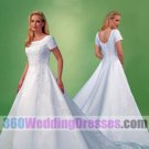 A-Line Jewel No Waist/Princess Seams Cap Sleeves Satin Elegant Wedding Dresses
