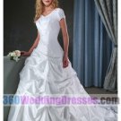 A-Line V-Neck No Waist/Princess Seams Cap Sleeves Long Satin Modest Wedding Dresses
