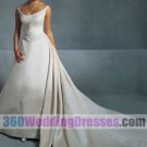 A-Line Scoop Dropped Waist Satin Elegant Wedding Dresses