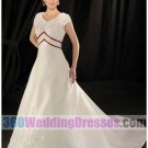 A-Line V-Neck Empire Waist Cap Sleeves Long Satin Modest Wedding Dresses