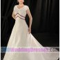 A-Line V-Neck Empire Waist Cap Sleeves Long Satin Modest Wedding Dresses