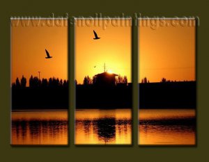 100% handmade Art deco Modern setting sun oil paintings on Canvas set10020