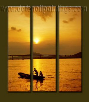 100% handmade Art deco Modern setting sun oil paintings on Canvas set10028