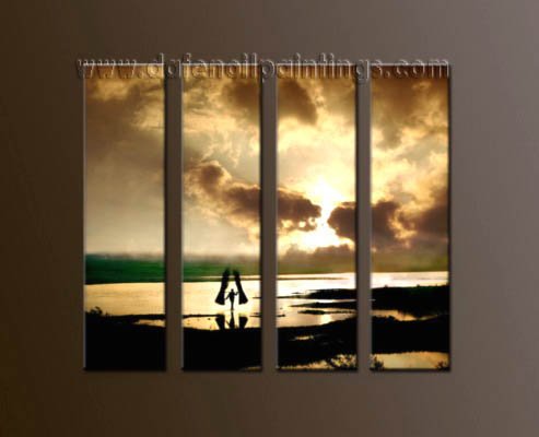 Modern Contemporary oil paintings on Canvas sunrise painting set10054