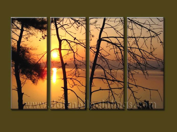 Modern Contemporary oil paintings on Canvas sunrise painting set10079