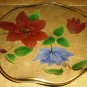 VINTAGE ELEGANT GLASS DISH HANDPAINTED FLOWERS ROUND SHAPED CHANCE GLASS ENGLAND