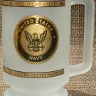 FROSTED GLASS COMMEMORATIVE UNITED STATES NAVY STEIN MUG 'FULL SPEED AHEAD'