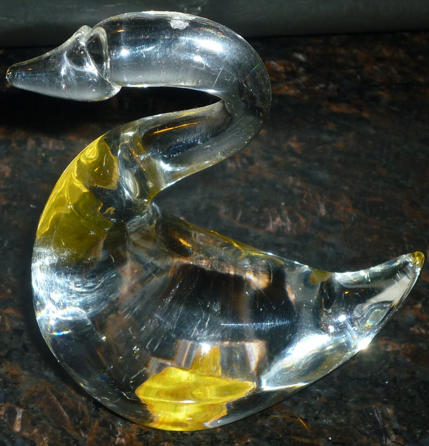 VINTAGE CLEAR ART GLASS SWAN FIGURINE PAPER WEIGHT