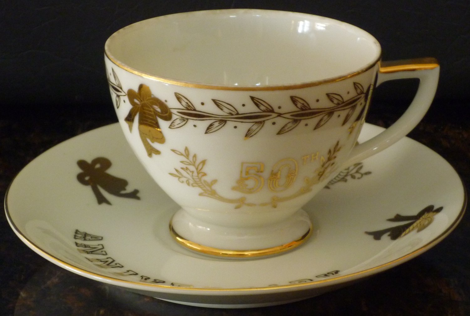 VINTAGE LEFTON FINE CHINA HANDPAINTED 50TH ANNIVERSARY CUP AND SAUCER SET