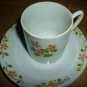 VINTAGE DEMITASSE BONE CHINA CUP AND SAUCER ORANGE GREEN FLOWERS