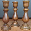 VINTAGE COLONIAL STYLE POLISHED WALNUT SET OF 2 CANDLEHOLDERS WITH BRASS INSERT