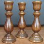 VINTAGE COLONIAL STYLE POLISHED WALNUT SET OF 2 CANDLEHOLDERS WITH BRASS INSERT