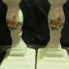 VINTAGE CHARMING SET OF 2 WHITE PORCELAIN CANDLE HOLDERS WITH PINK FLOWERS JAPAN