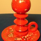 UNIQUE WOOD HANDCARVED AND HANDPAINTED RED CANDLEHOLDER RUSSIA