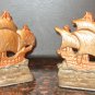 VINTAGE CAST IRON BRONZE BOOKENDS SET OF 2 SAILBOATS ON WAVES GALLEONS DOOR STOP