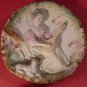 STUNNING VINTAGE ANTIQUE BISQUE PORCELAIN SCULPTURED PLATE W/LADY MANDOLIN PLAY