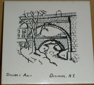 VINTAGE CERAMIC TILE TRIVET WALL HANGING HISTORIC PLACES DOUBLE ARCH OSSINING NY
