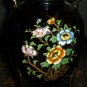 VINTAGE STUNNING BLACK PORCELAIN VASE HANDPAINTED PEONIES CLOISONNE JAPAN