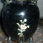 VINTAGE STUNNING BLACK PORCELAIN VASE HANDPAINTED PEONIES CLOISONNE JAPAN
