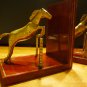 STUNNING VINTAGE POLISHED WOOD EQUESTRIAN BRASS HORSE JUMPING SET OF 2 BOOK ENDS