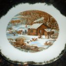 VINTAGE CURRIER & IVES HOME IN WILDERNESS PLATE GOLD SPIKED TRIM LUGENE'S JAPAN