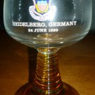 1989 COMMEMORATIVE GERMANY DEFEND PROTECT RIBBED STEM AMBER WINE GLASS SET OF 2