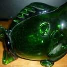 VINTAGE MURANO GLASS GREEN GLASS HANDBLOWN FISH FIGURINE VASE ASHTRAY ART GLASS