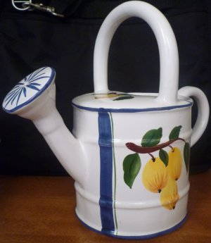 HAND PAINTED WATER CAN PLANTER CERAMIC JAY WILFRED DIU  BY SADEK IN PORTUGAL