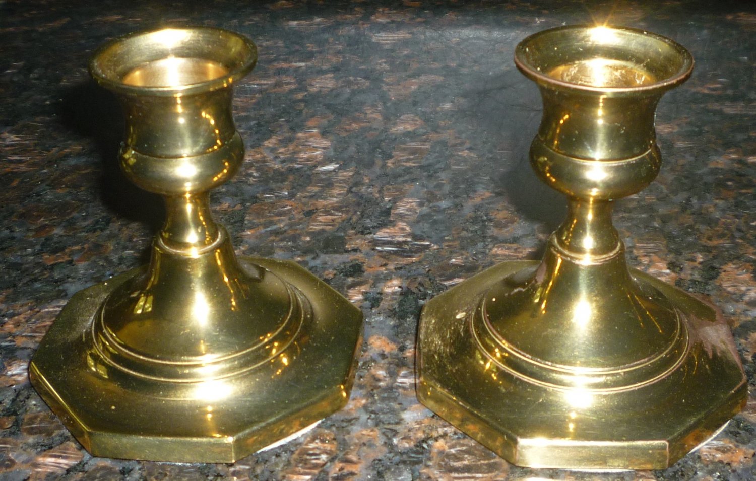 VINTAGE SOLID BRASS CANDLE HOLDERS CAROLINA BRASS SET OF 2 3"