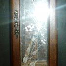 STUNNING WOODEN MIRRORED JEWELRY BOX ETCHED GLASS DOOR PINK LINING INSIDE 12"