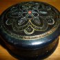 VINTAGE HANDCARVED BEADED WOODEN BLACK TRINKET BOX FROM POLAND