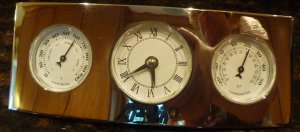 MODERN POLISHED NICKEL DESKTOP APMP BAROMETER CLOCK THERMOMETER