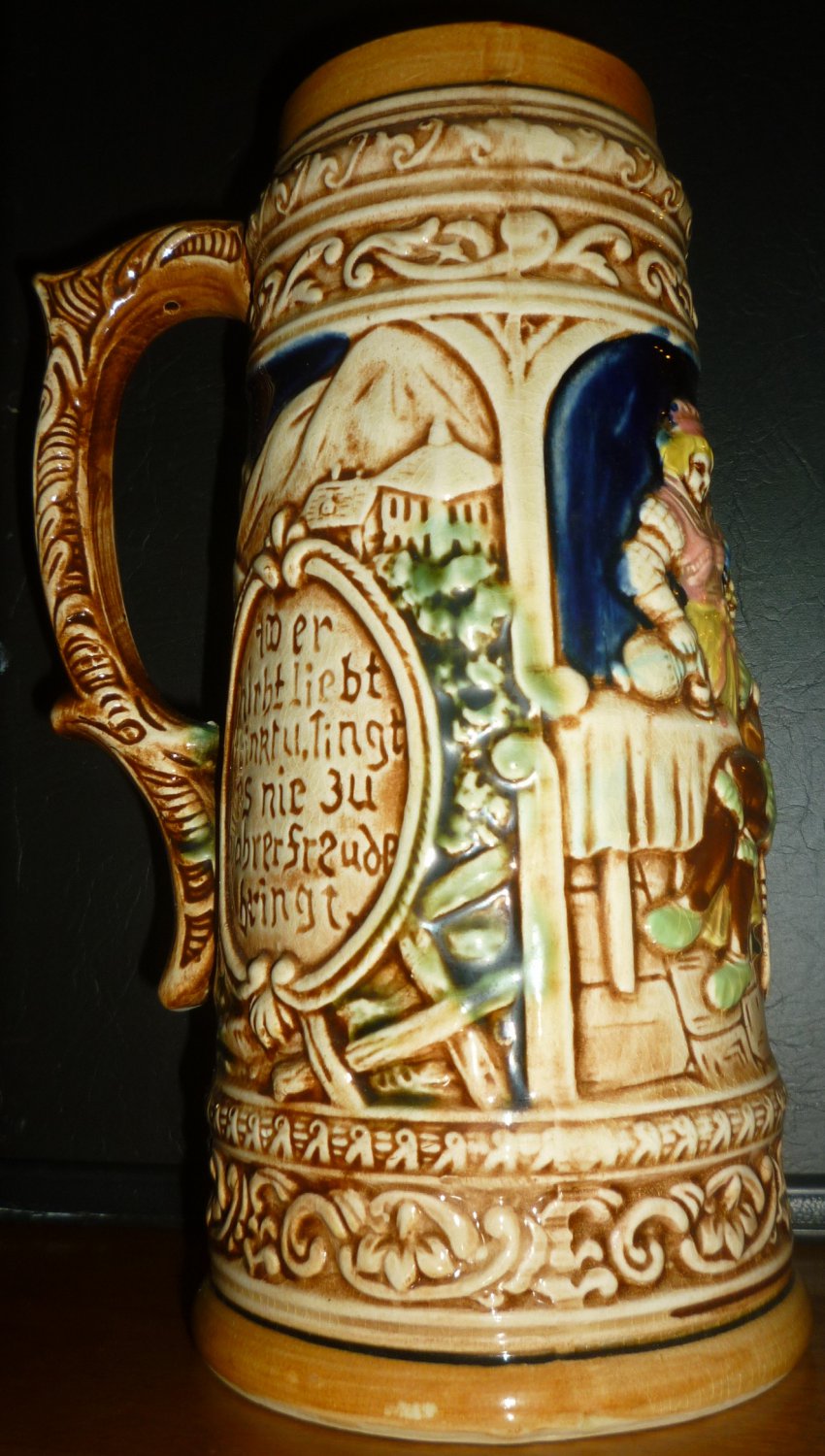 VINTAGE CERAMIC OVERSIZED GERMAN BEER STEIN JAPAN 60/268 TILSO HANDPAINTED
