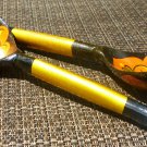 VINTAGE WOOD CARVED RUSSIAN HOHLOMA GOLD PAINTED SERVING SPOON SET OF 2