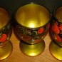 VINTAGE RUSSIAN HOHLOMA WOOD CARVED WINE WATER FOOTED GOBLET SET OF 3