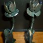 VINTAGE WROUGHT IRON PAINTED GREEN CANDLEHOLDERS FIGURAL FROG SET OF 2