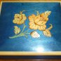 GORGEOUS LACQUERED BLUE WOOD INLAY FLOWERS RED VELVET LINED TRINKET BOX ITALY