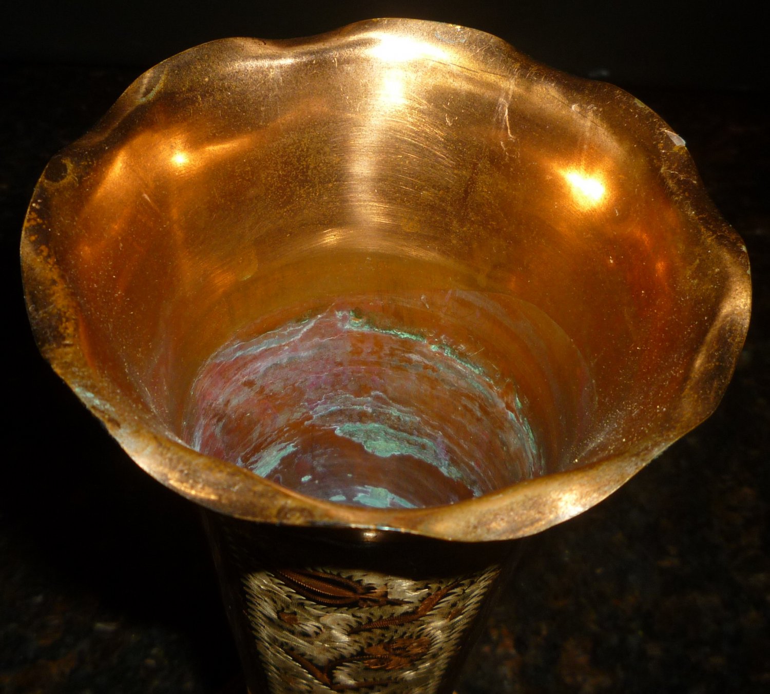 COPPER ETCHED CONVOLUTED EDGES VASE BUD