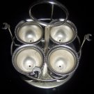 NICE METAL SILVERPLATED? SET OF 4 EGG HOLDERS WITH CADDY