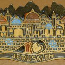 VINTAGE SOLID BRONZE ENAMEL JUDAICA JERUSALEM FOOTED NAPKIN HOLDER