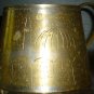 VINTAGE TWO COLOR BRASS PEWTER STEEL COFFEE MUG FLOWERS BUILDINGS