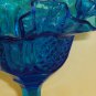 VINTAGE FENTON BLUE COBALT GLASS FOOTED BOWL COMPOTE CONVOLUTED RUFFLED EDGE