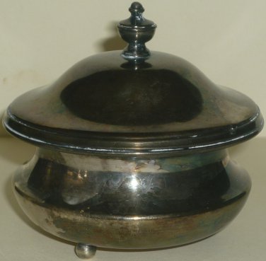 VINTAGE LIDDED SILVERPLATED SUGAR BOWL TRINKET FOOTED SHEFFIELD SILVER ON NICKEL