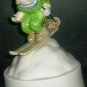 VINTAGE PORCELAIN MUSIC BOX SKIER WINTER BEAUTY ROTATING M JAPAN SANKYO