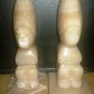 VINTAGE GORGEOUS ONYX MARBLE SET OF 2 BOOK ENDS MEXICAN AZTEC HEAD GEAR