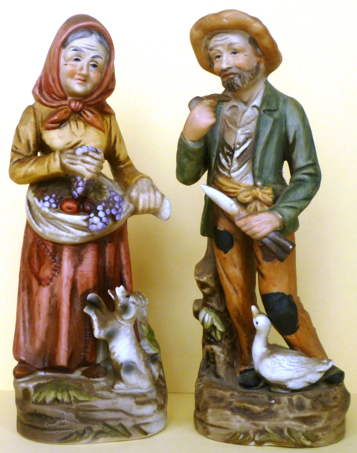 CHARMING VINTAGE HOMCO FIGURINE MAN W/DOG & WOMEN W/GOOSE FARMERS OLD ...