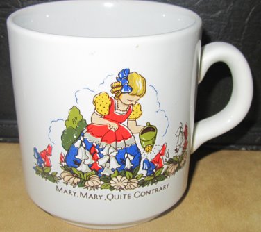CHARMING PORCELAIN HUMOROUS CHILD'S MUG MARY, MARY, QUITE CONTRARY ENGLAND VNTG